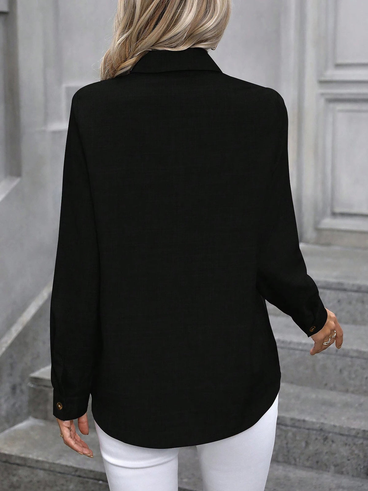 Women's Classic Collared Button-Up Shirt – Relaxed Long Sleeve Blouse for Office and Smart Casual Wear