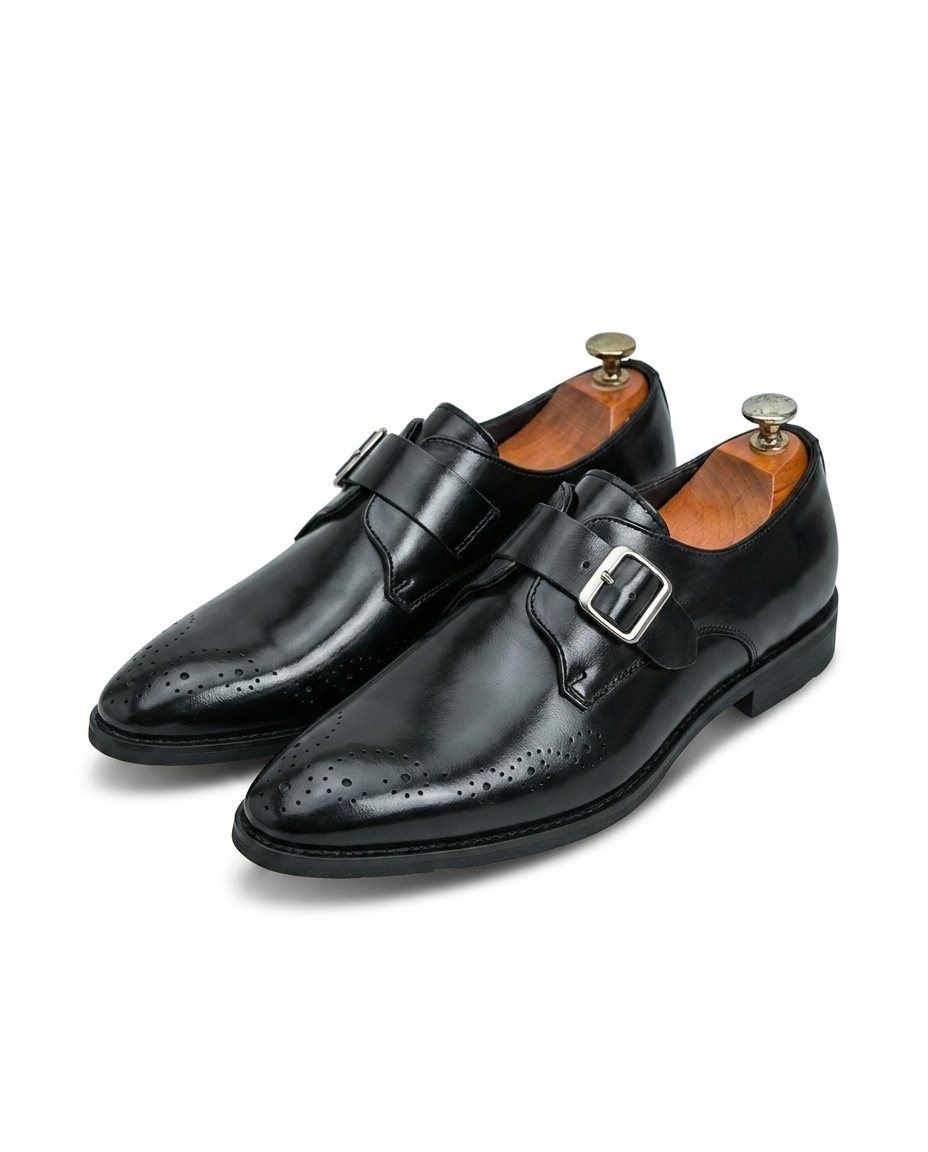 Full-Grain Leather Monk Strap Shoes with Buckle Strap