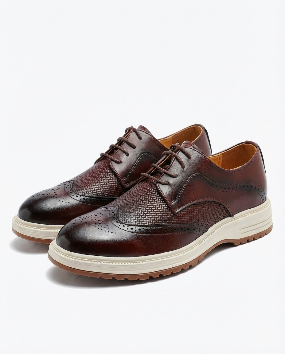 Burnished Leather Derby Shoes with Brogue Detailing