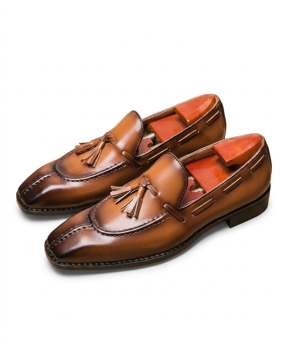 Burnished Leather Loafers with Reinforced Stitching