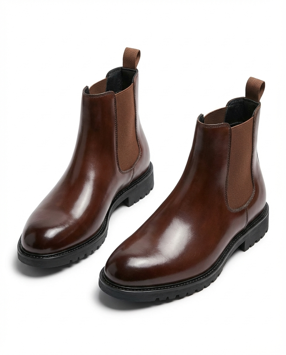 Polished Leather Chelsea Boots with Patina Finish