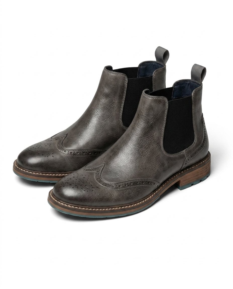 Full-Grain Leather Chelsea Boots with Brogue Detailing