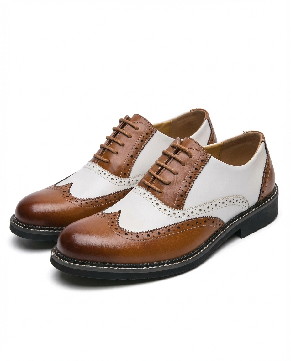 Polished Leather Brogue Shoes with Two-Tone Detail