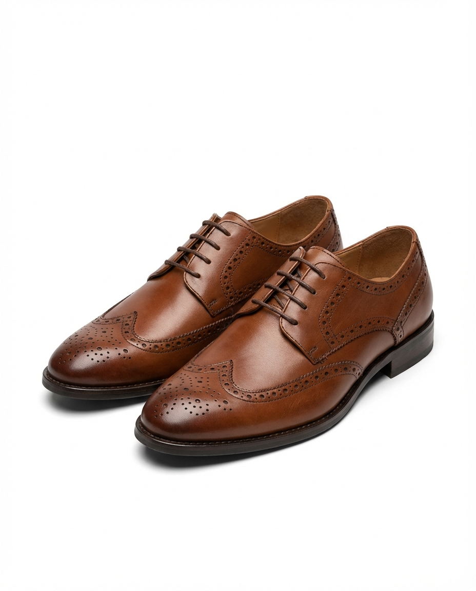 Full-Grain Leather Brogue Shoes with Patina Finish