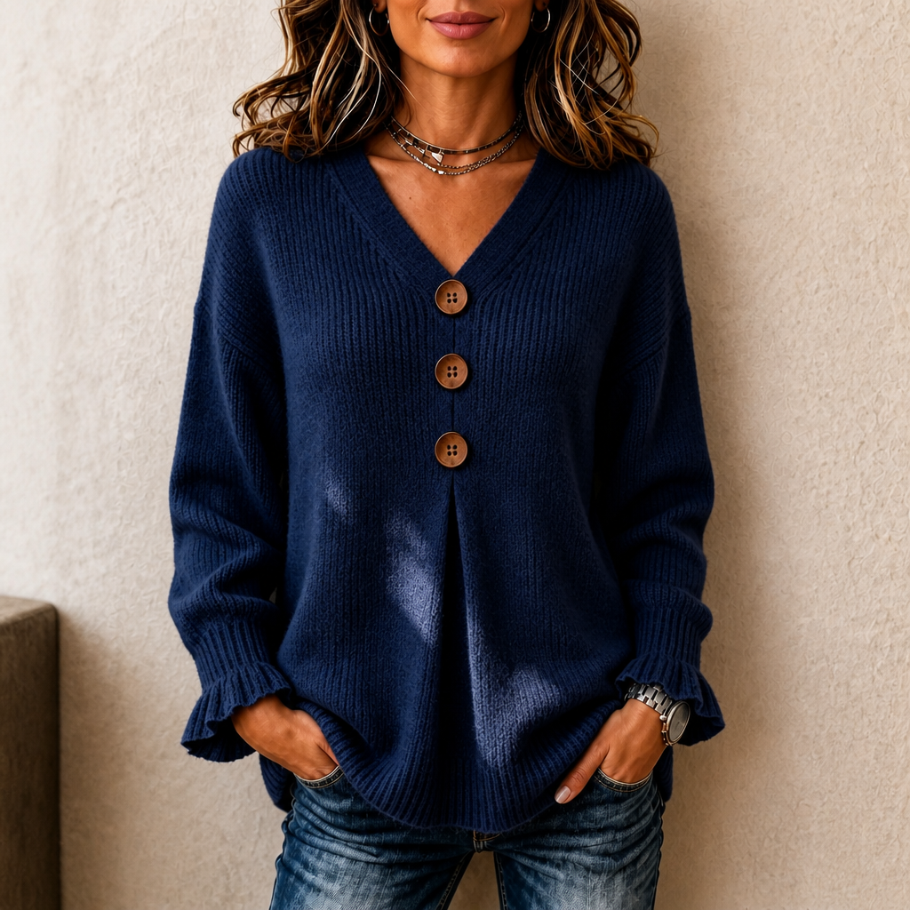 Linnea – V-Neck Ribbed Knit Pullover Sweater