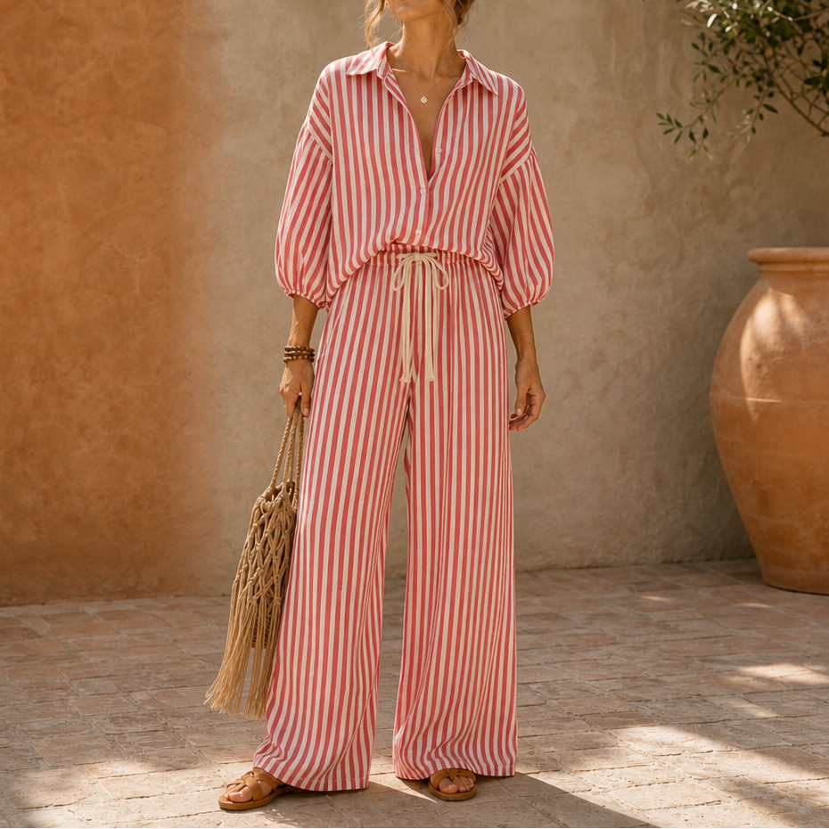 Isadora – Striped Two-Piece Lantern Sleeve Set