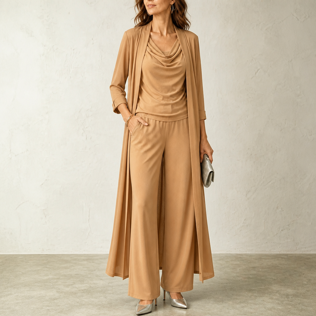 Greta – Swing Collar Cardigan Wide-Leg Pants Set