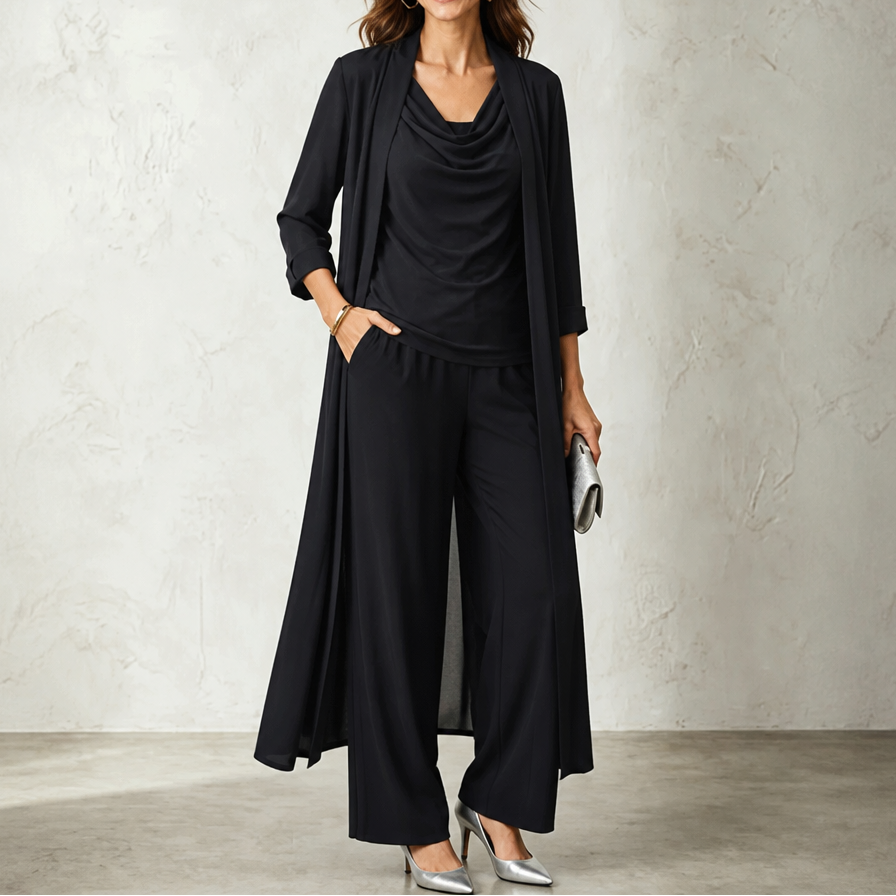 Greta – Swing Collar Cardigan Wide-Leg Pants Set