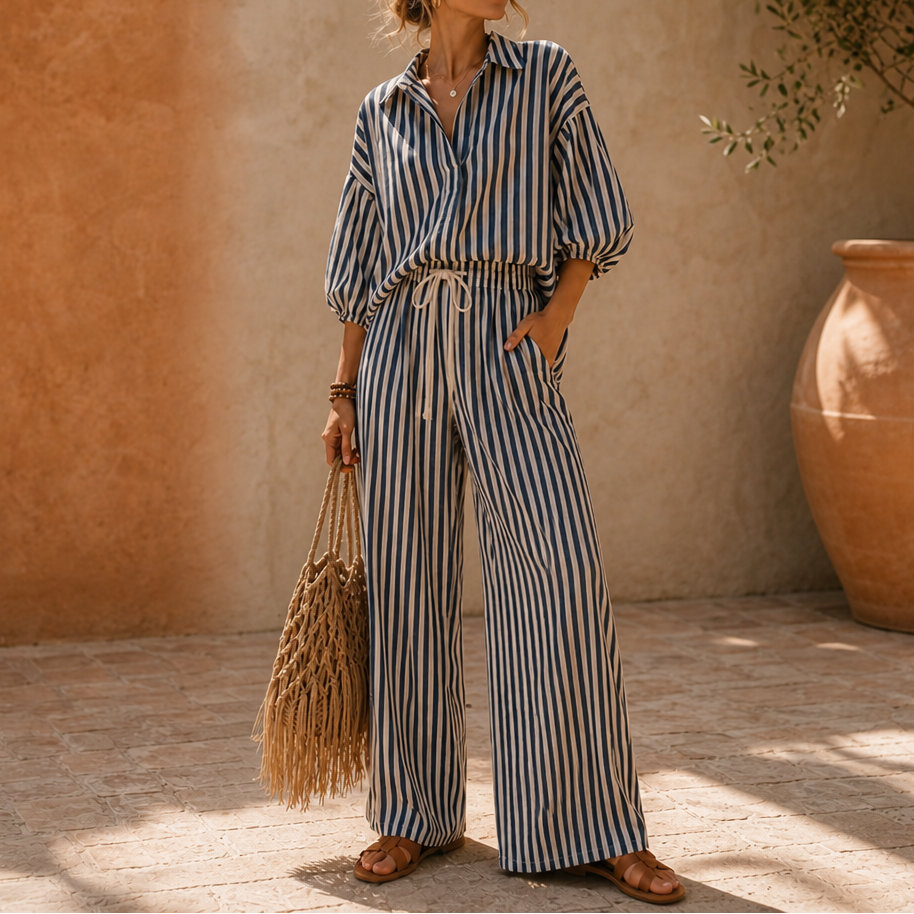 Isadora – Striped Two-Piece Lantern Sleeve Set