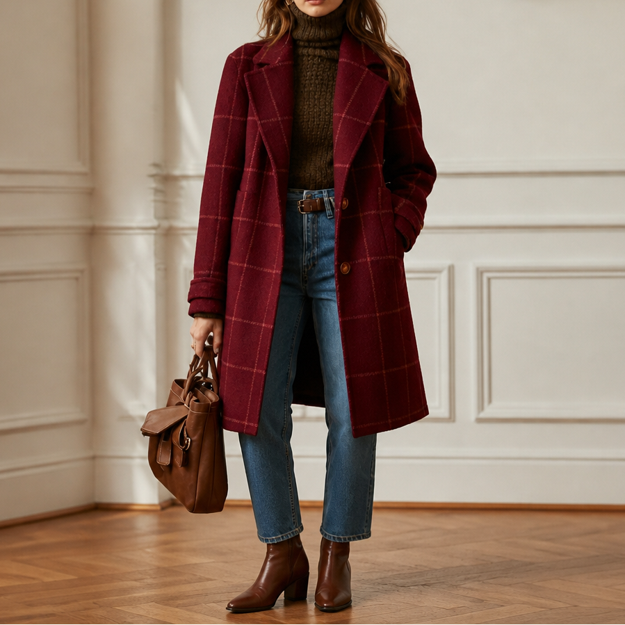 Maren – Plaid Two-Button Oversized Wool-Look Coat