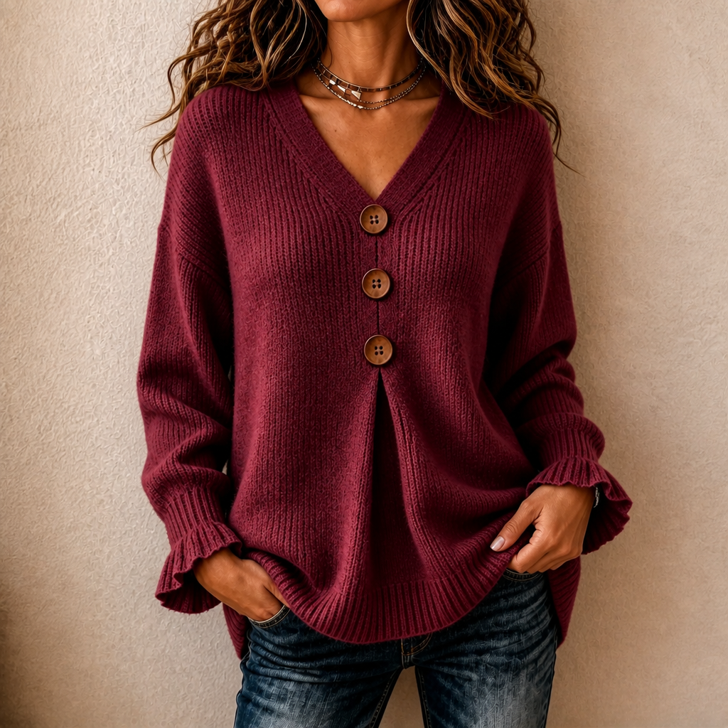 Linnea – V-Neck Ribbed Knit Pullover Sweater