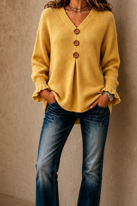 Linnea – V-Neck Ribbed Knit Pullover Sweater