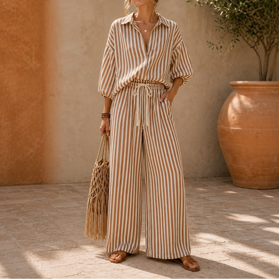 Isadora – Striped Two-Piece Lantern Sleeve Set