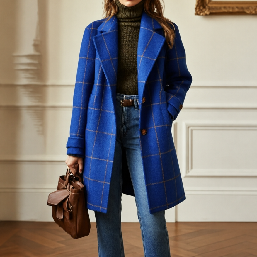 Maren – Plaid Two-Button Oversized Wool-Look Coat