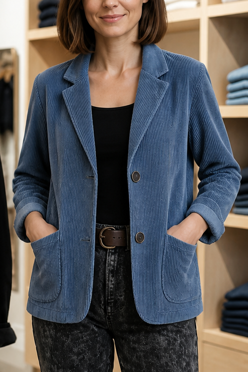 Rosalind – Fine Corduroy-Look Structured-Shoulder Jacket