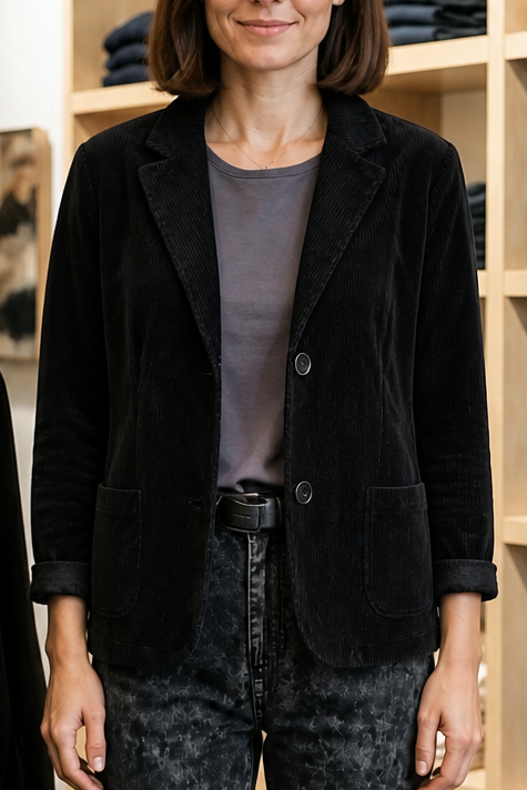 Rosalind – Fine Corduroy-Look Structured-Shoulder Jacket