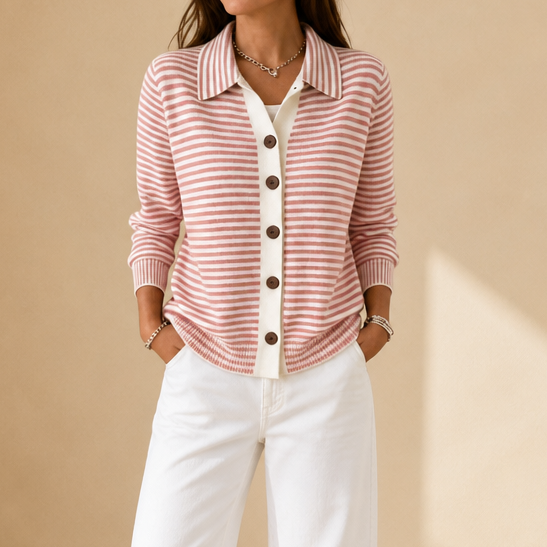 Camilla – Striped Collared Button-Front Cardigan