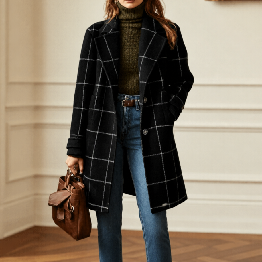 Maren – Plaid Two-Button Oversized Wool-Look Coat