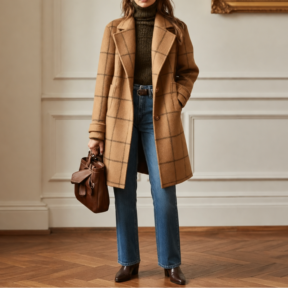 Maren – Plaid Two-Button Oversized Wool-Look Coat