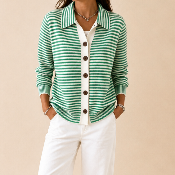 Camilla – Striped Collared Button-Front Cardigan