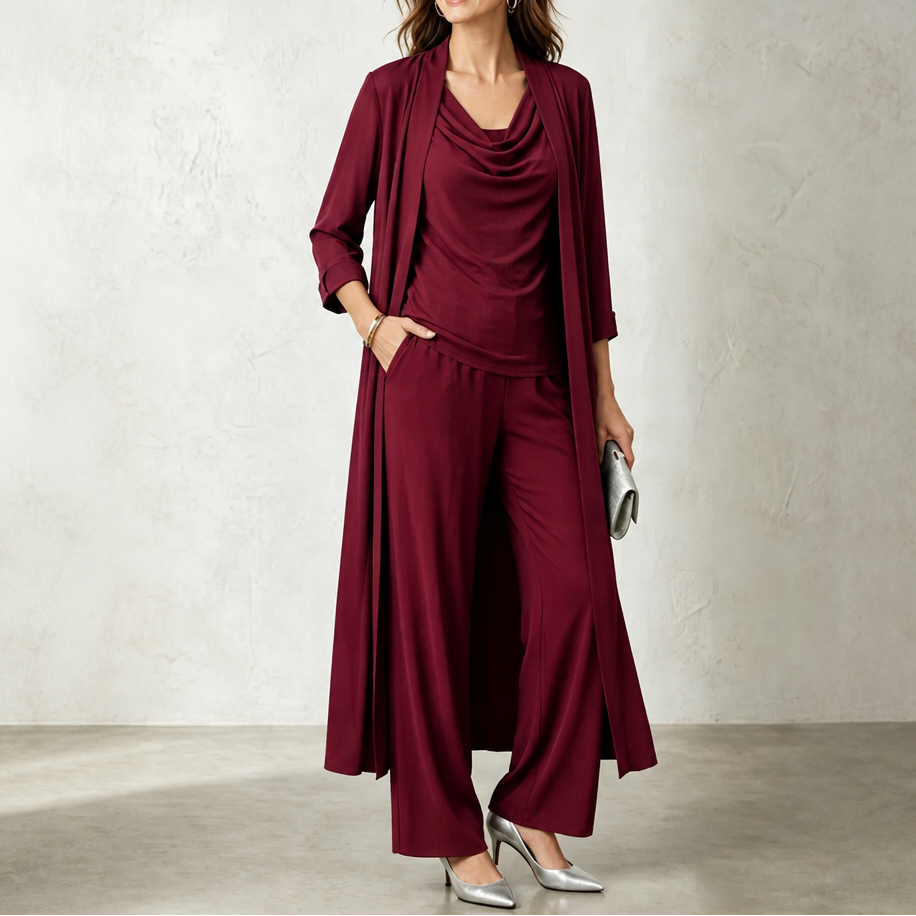 Greta – Swing Collar Cardigan Wide-Leg Pants Set