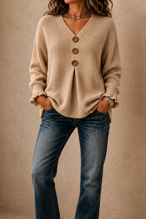 Linnea – V-Neck Ribbed Knit Pullover Sweater