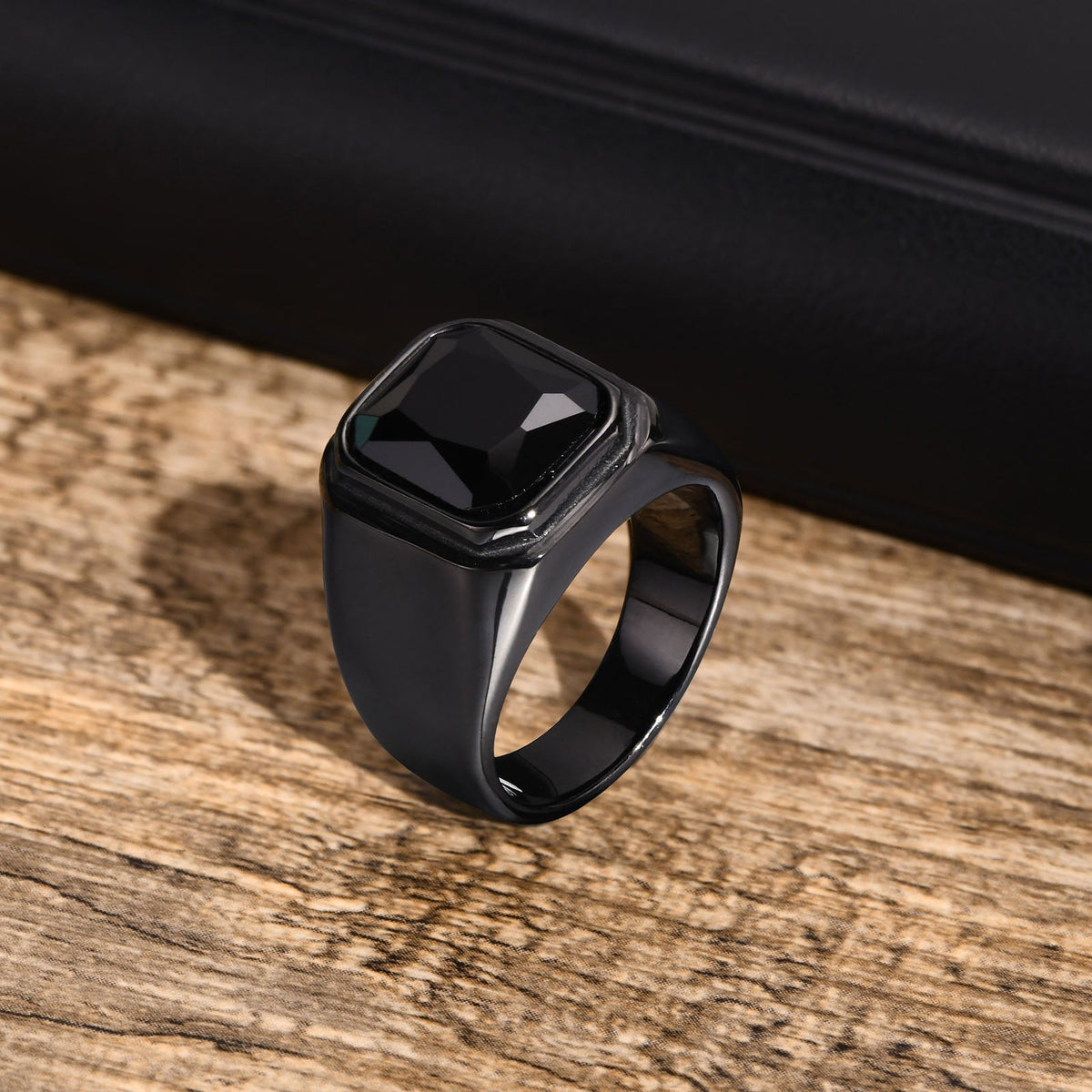Square Black Stone Ring - Aureus
