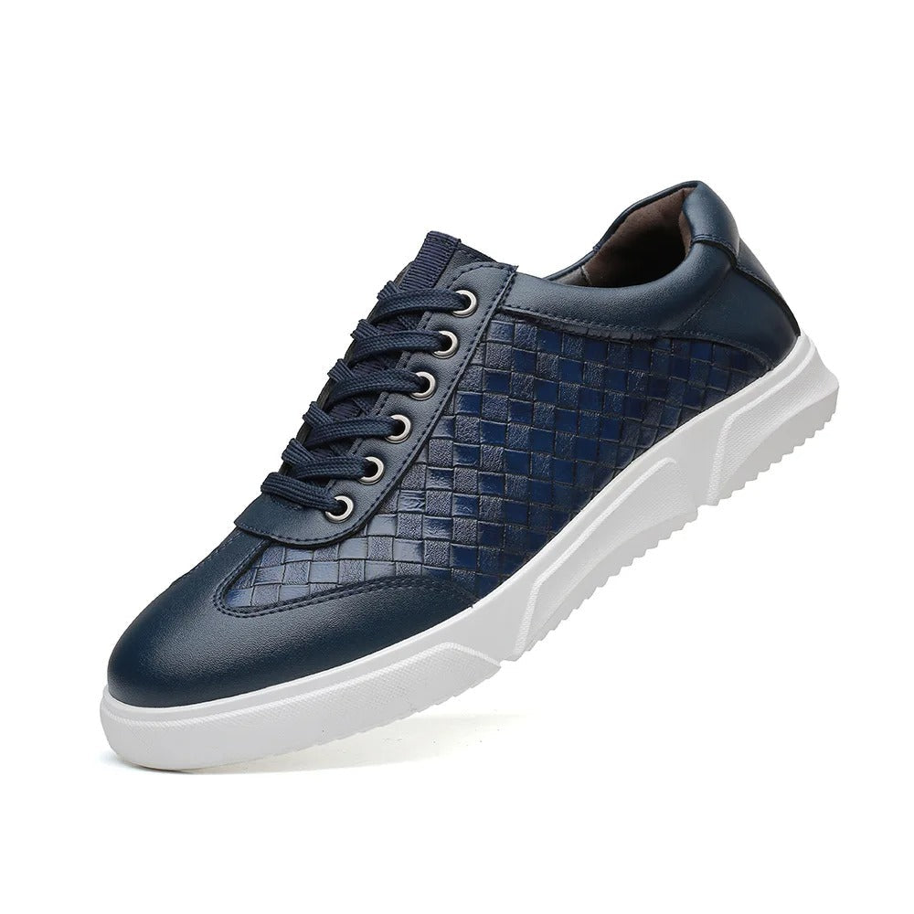 Vegan Leather Sneakers with Cushioned Insole and Checkered Detail