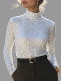 Willa - Women's Sequin Turtleneck Long-Sleeve Top
