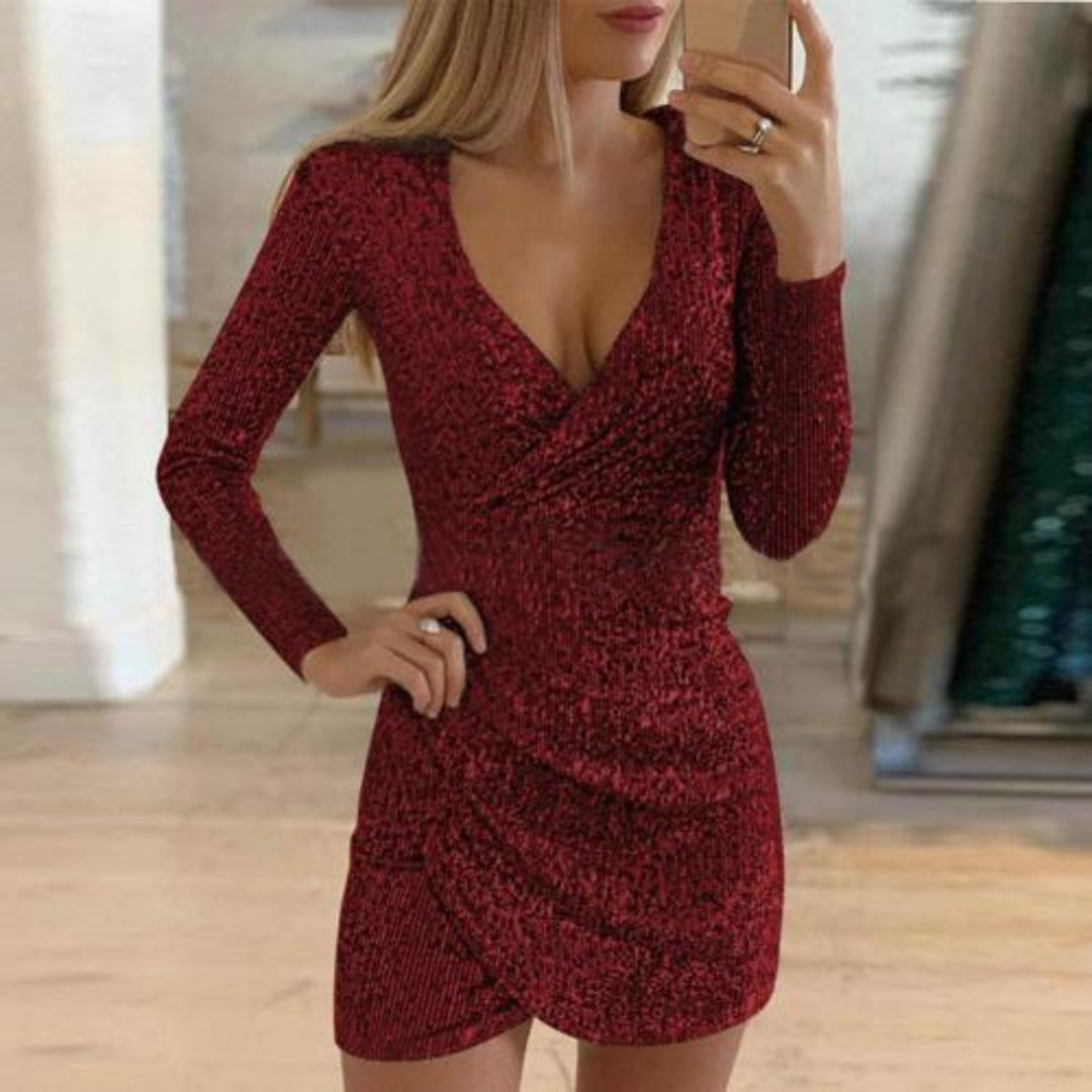 Sequin Wrap Evening Dress