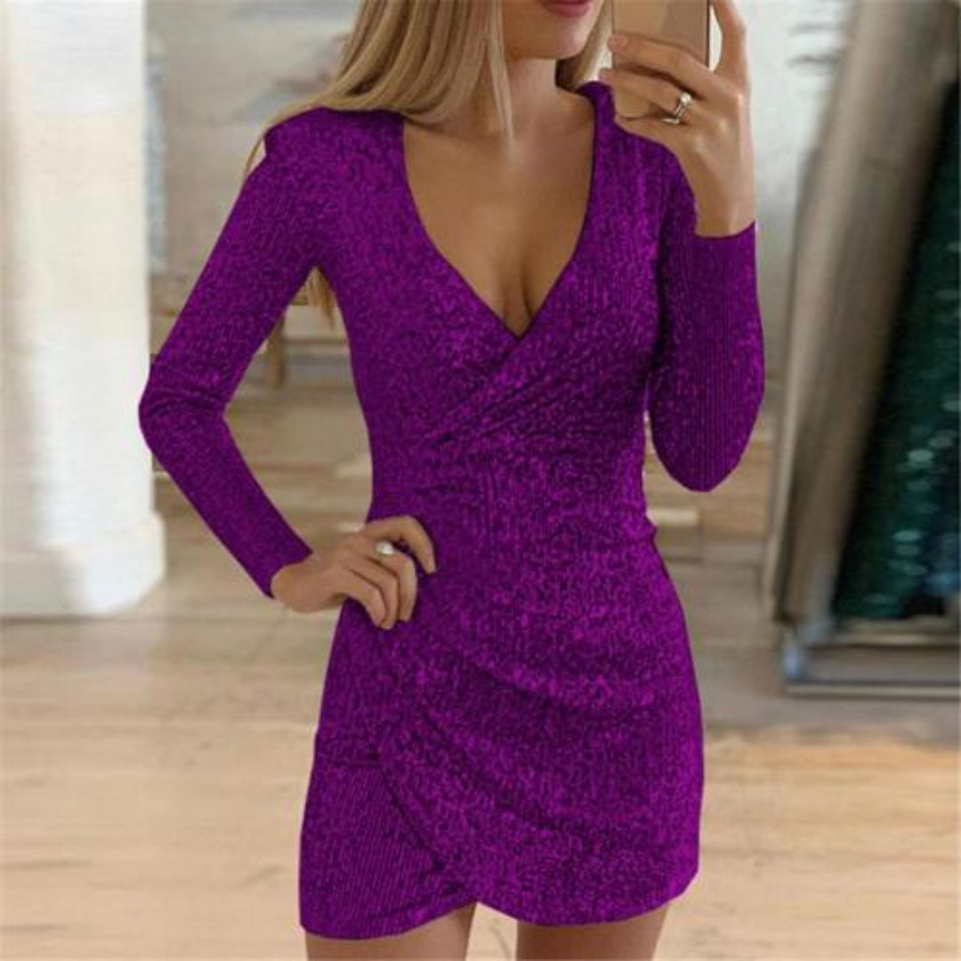 Sequin Wrap Evening Dress