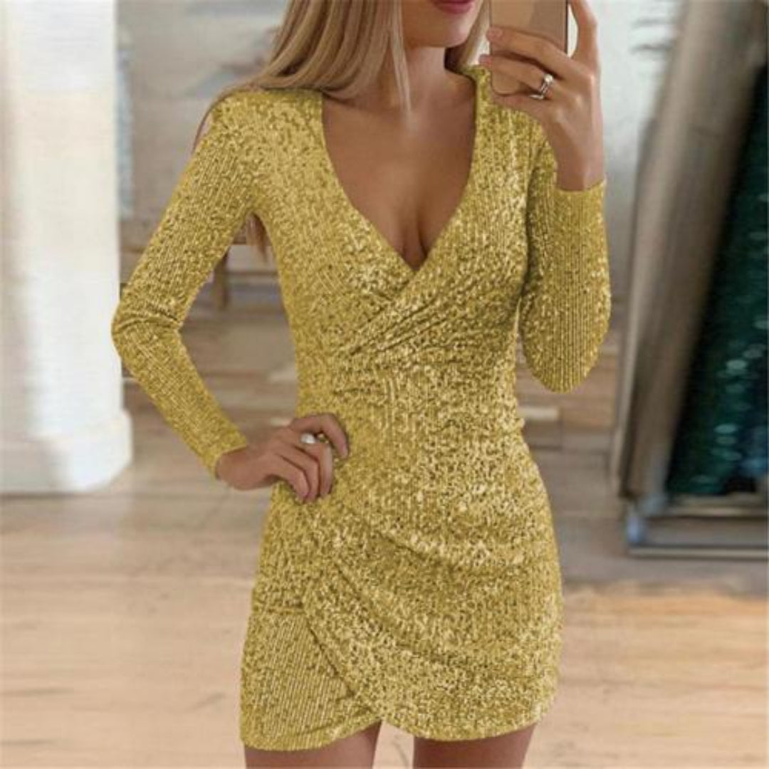 Sequin Wrap Evening Dress