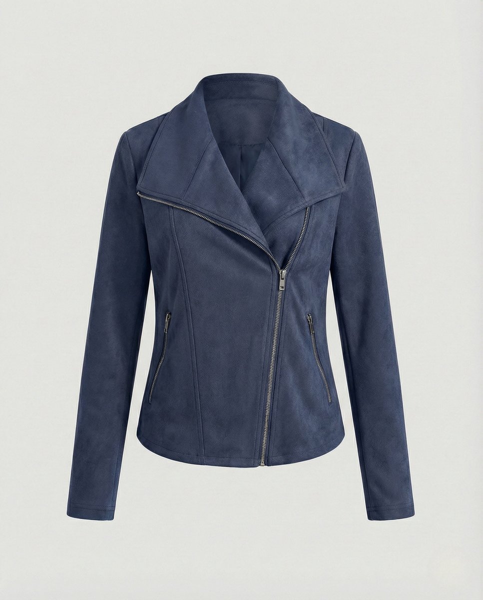 Isabella - Women's Asymmetric-Zip Tailored Faux Suede Biker Leather Jacket