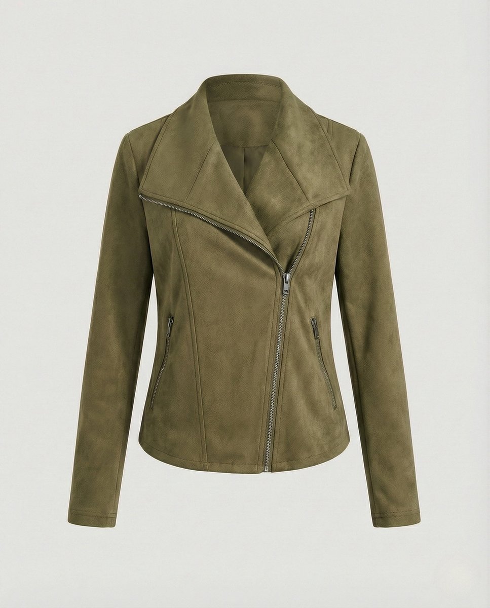Isabella - Women's Asymmetric-Zip Tailored Faux Suede Biker Leather Jacket