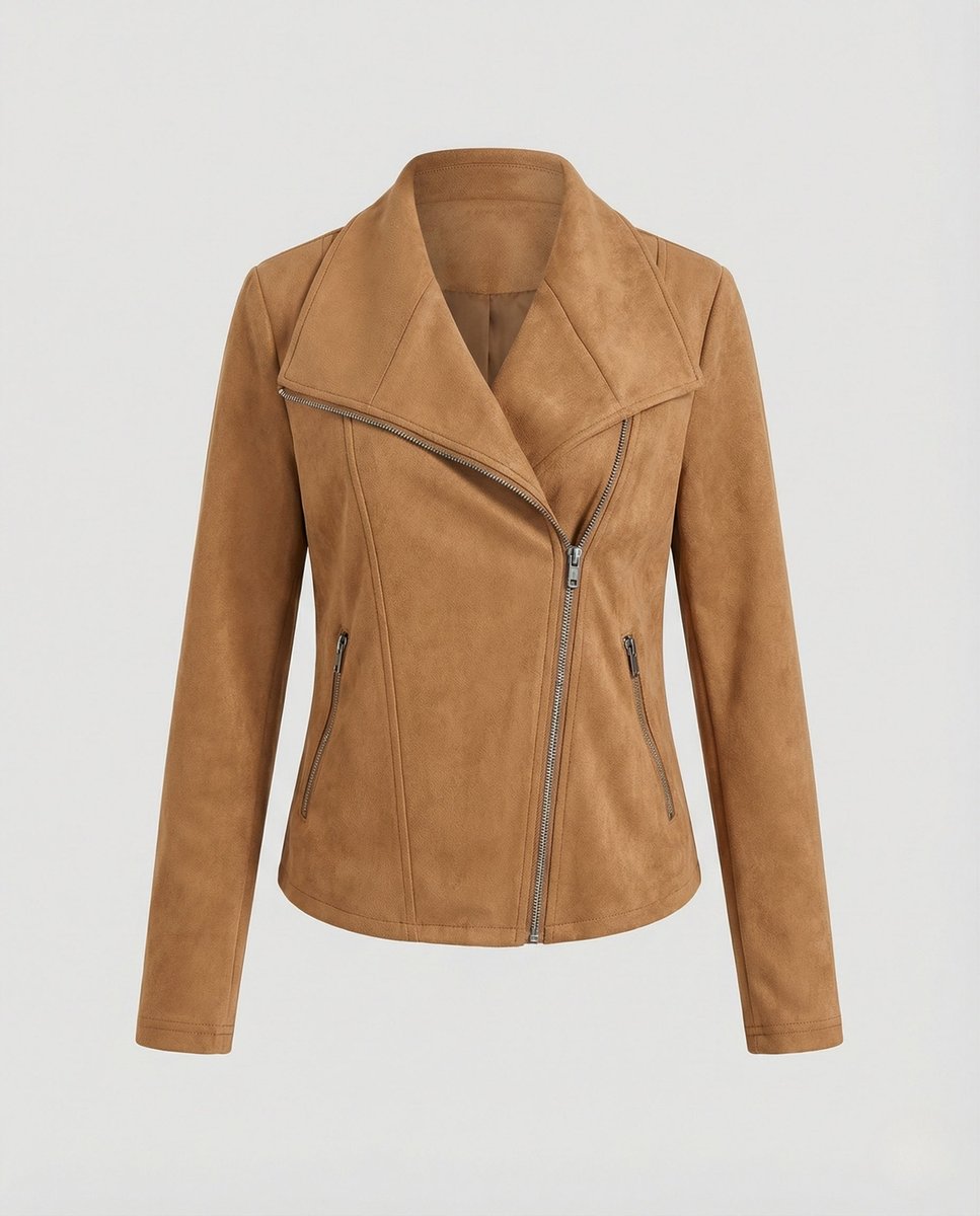 Isabella - Women's Asymmetric-Zip Tailored Faux Suede Biker Leather Jacket