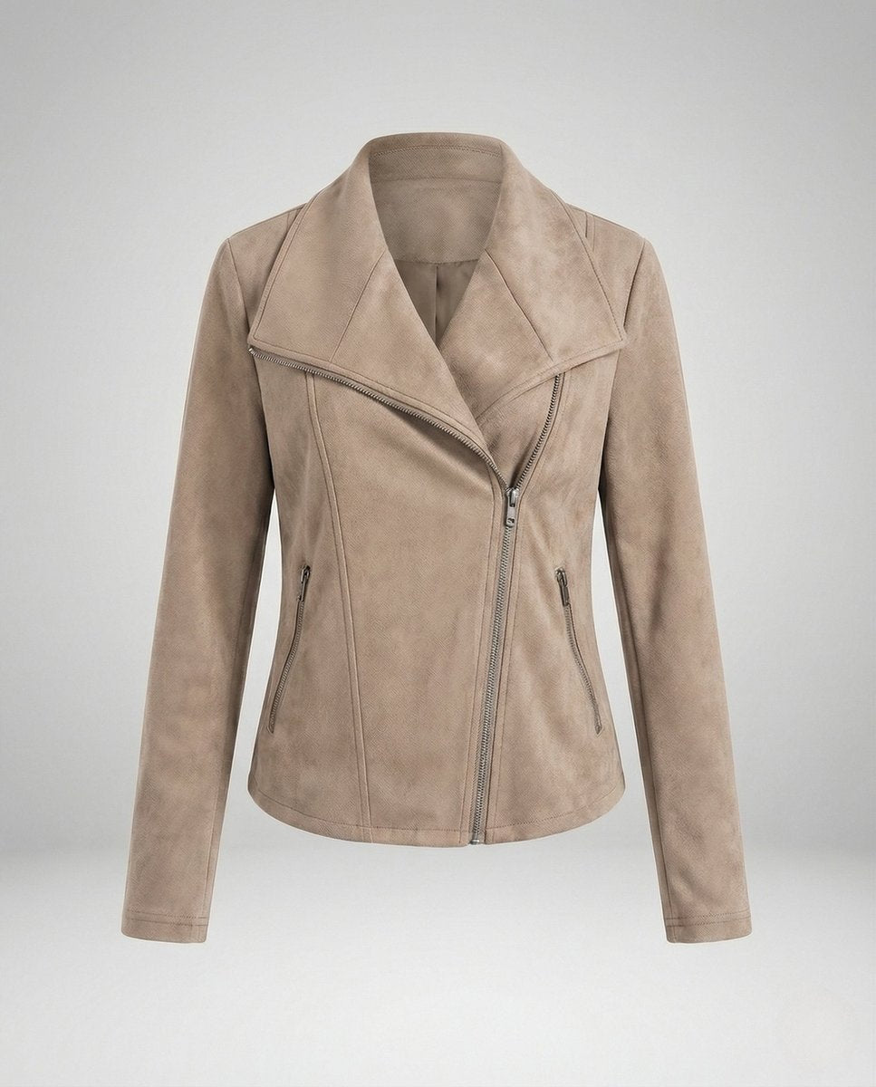 Isabella - Women's Asymmetric-Zip Tailored Faux Suede Biker Leather Jacket