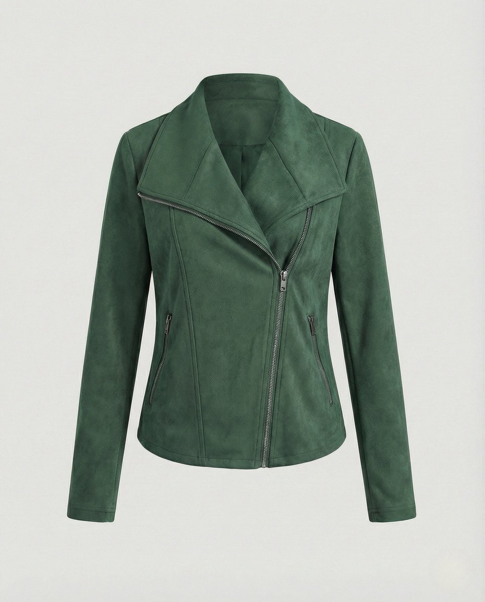 Isabella - Women's Asymmetric-Zip Tailored Faux Suede Biker Leather Jacket