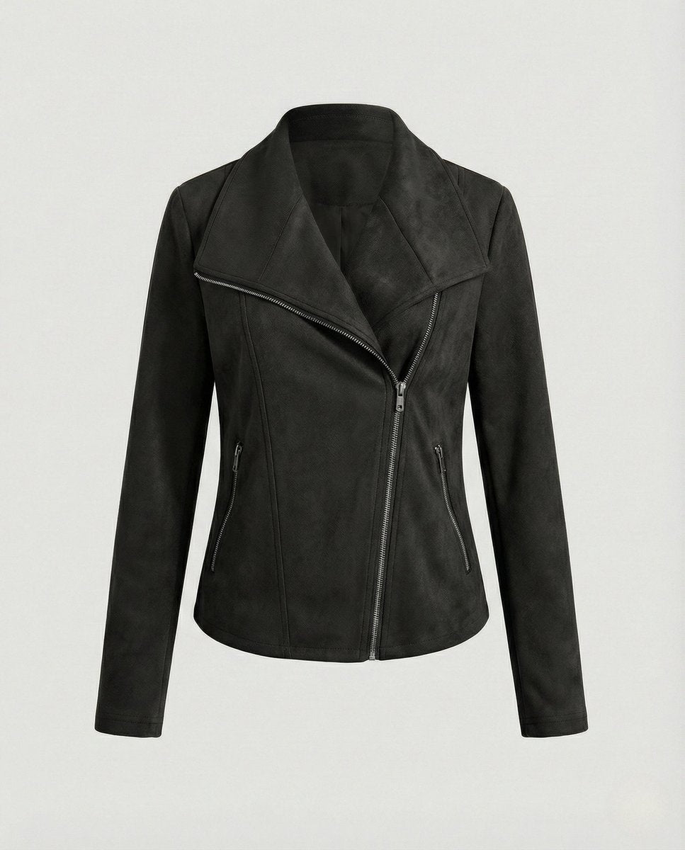 Isabella - Women's Asymmetric-Zip Tailored Faux Suede Biker Leather Jacket