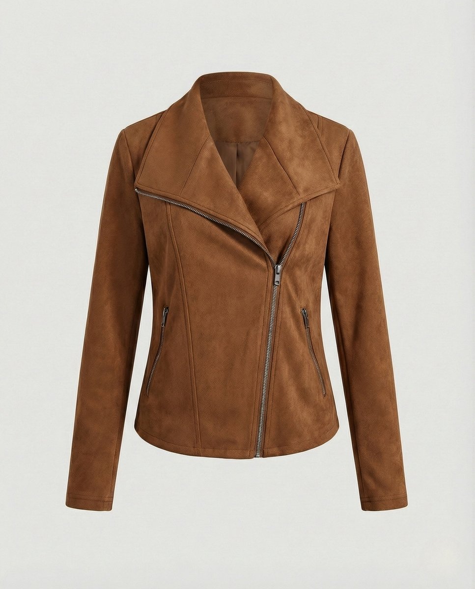 Isabella - Women's Asymmetric-Zip Tailored Faux Suede Biker Leather Jacket