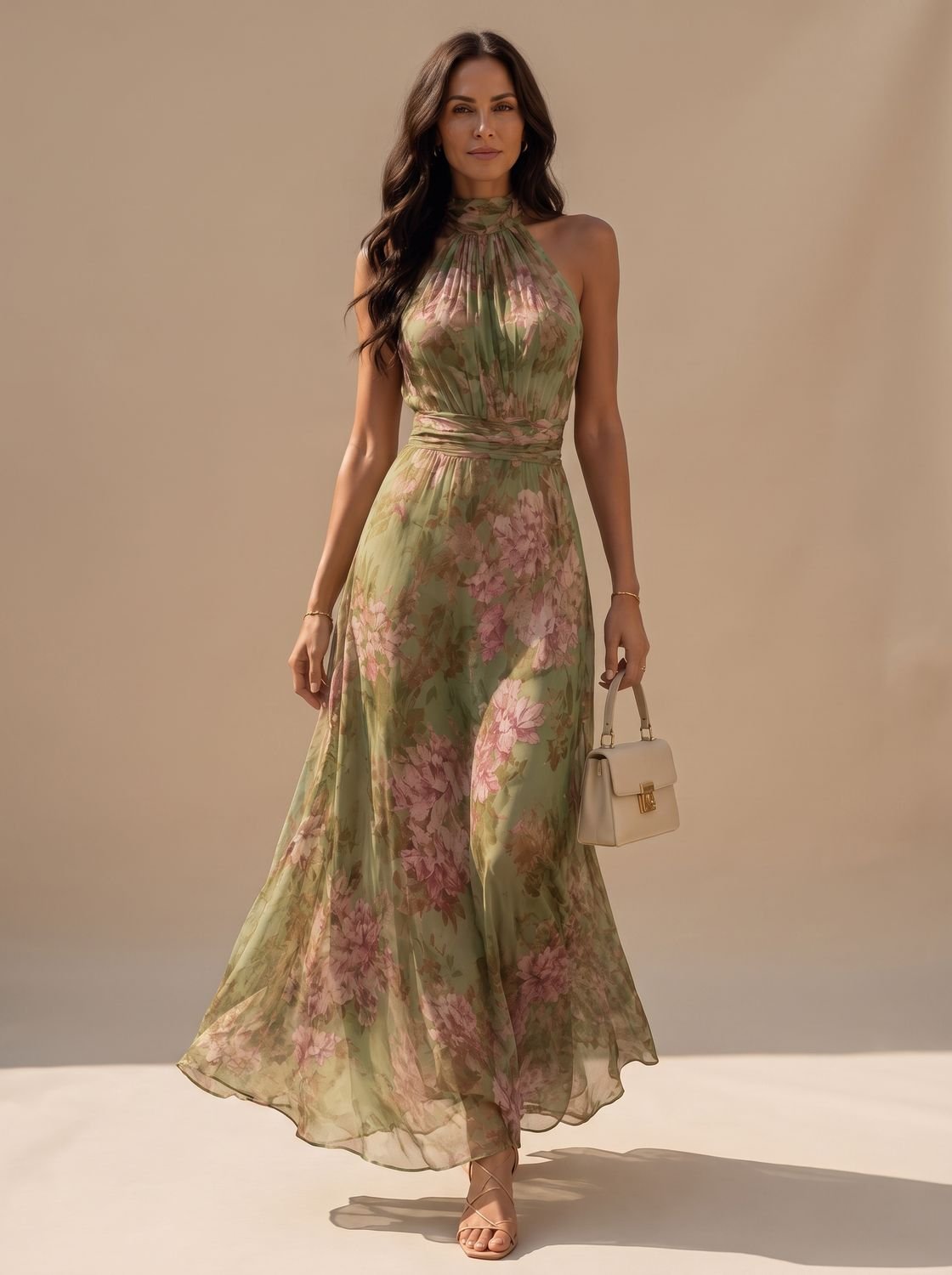 Isabella - Women's Boho Floral Halter-Neck Chiffon Maxi Dress