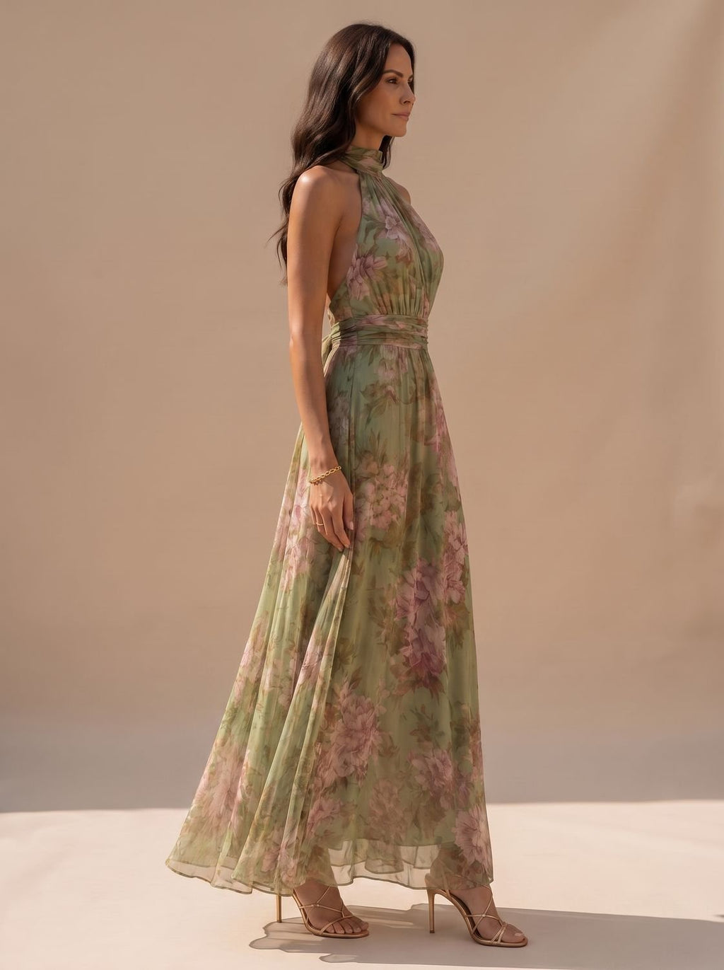 Isabella - Women's Boho Floral Halter-Neck Chiffon Maxi Dress