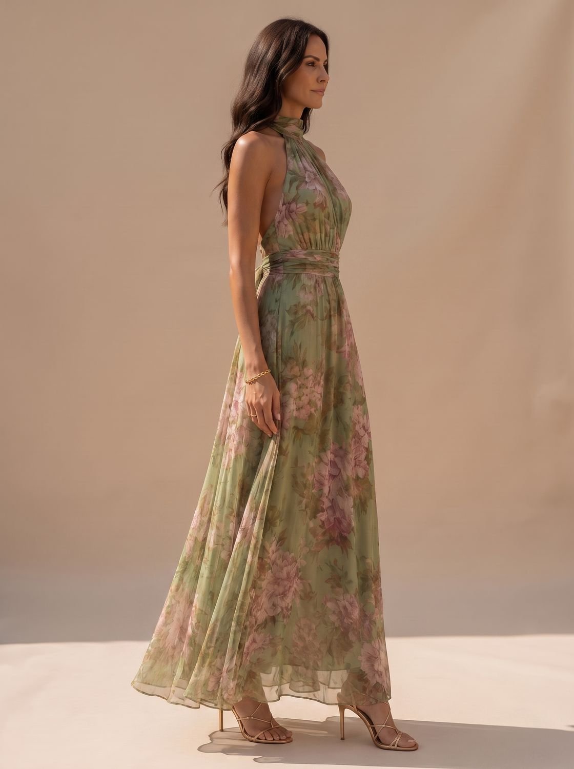 Isabella - Women's Boho Floral Halter-Neck Chiffon Maxi Dress