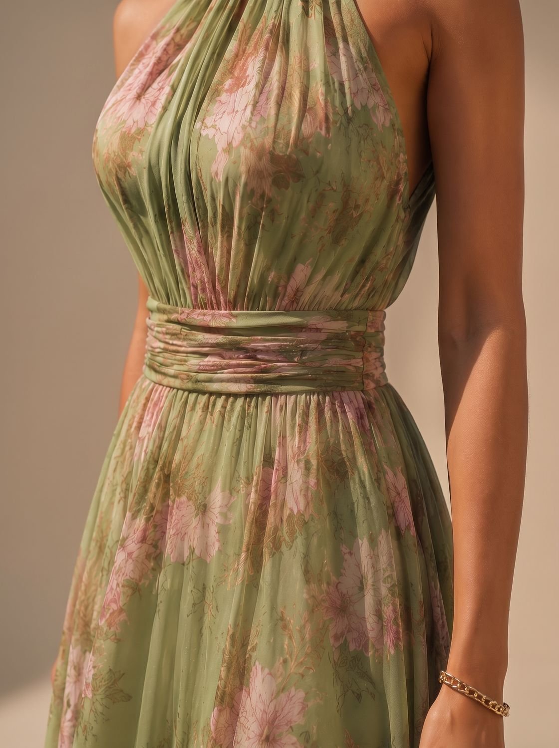 Isabella - Women's Boho Floral Halter-Neck Chiffon Maxi Dress