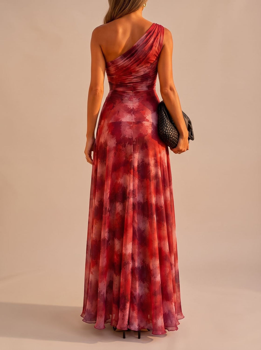 Amelia - Women's Boho One-Shoulder Ruched Flowy Maxi Dress