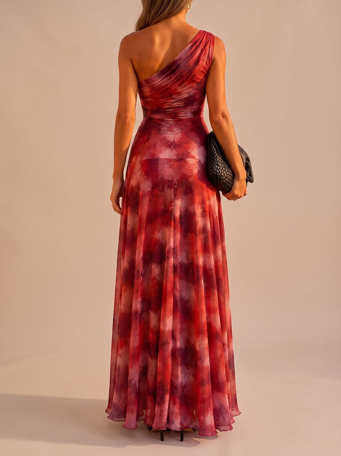 Amelia - Women's Boho One-Shoulder Ruched Flowy Maxi Dress