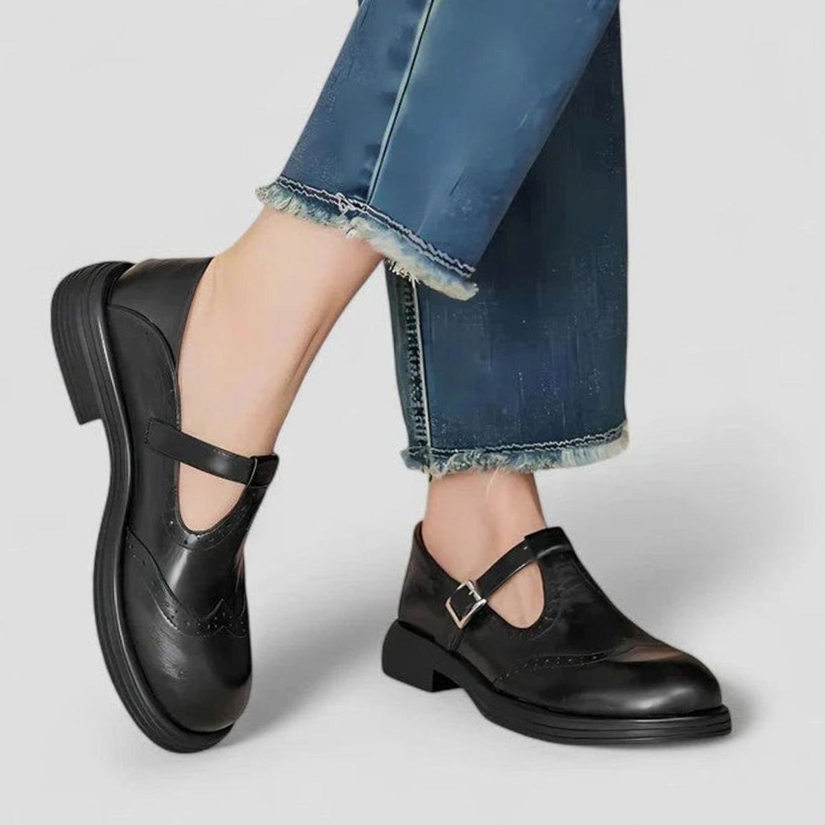 Mia - Women's Brogue Leather T-Strap Classic Boots