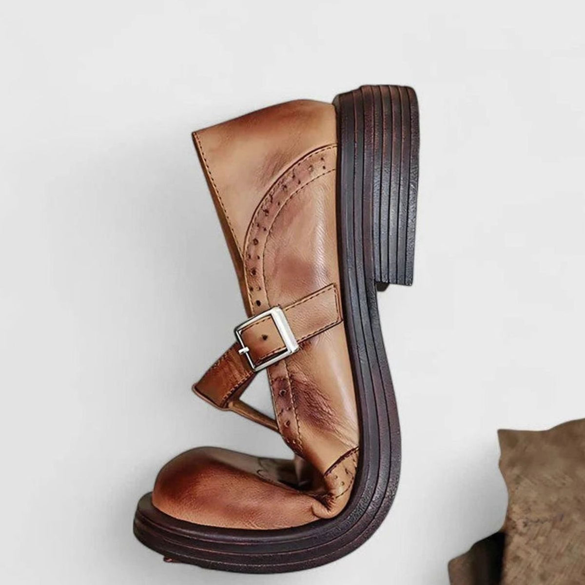 Mia - Women's Brogue Leather T-Strap Classic Boots