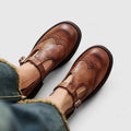 Mia - Women's Brogue Leather T-Strap Classic Boots