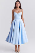 Harper - Women's Bustier Midi Satin Flared Cocktail Party Dress