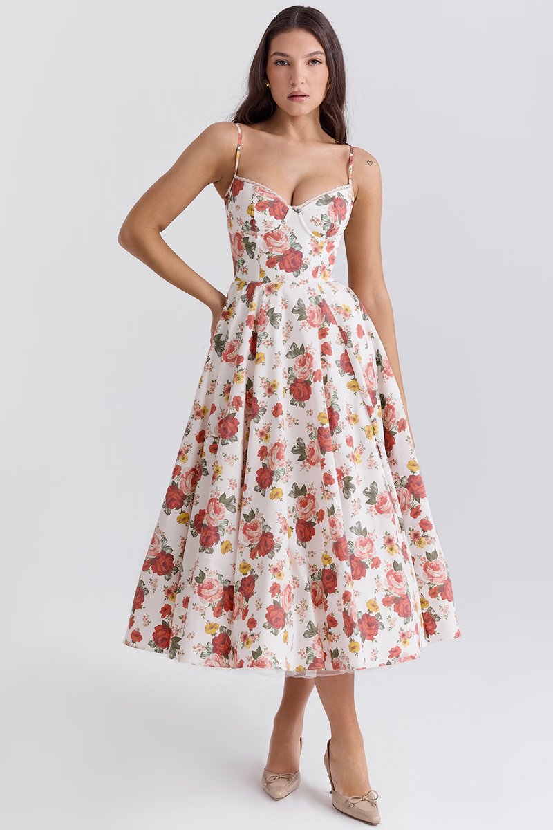 Harper - Women's Bustier Midi Satin Flared Cocktail Party Dress